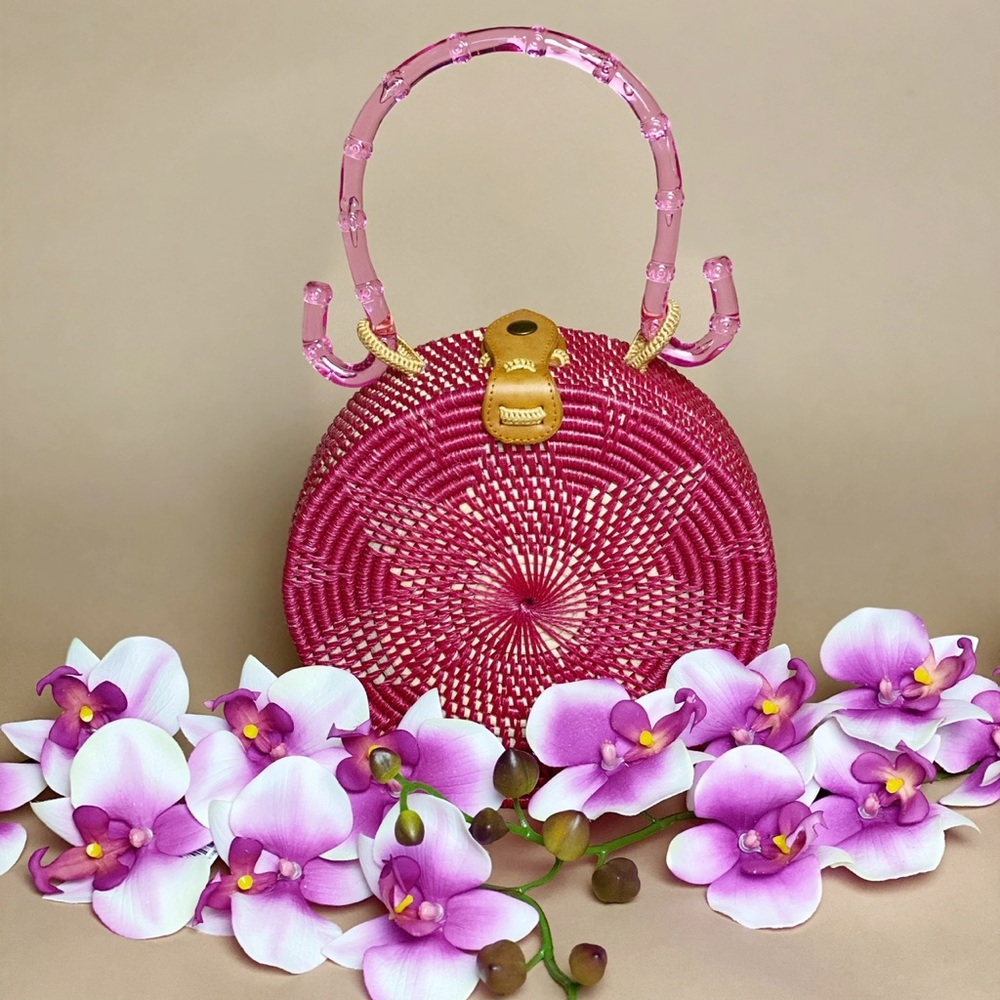 Pink ratan folk fortune bag